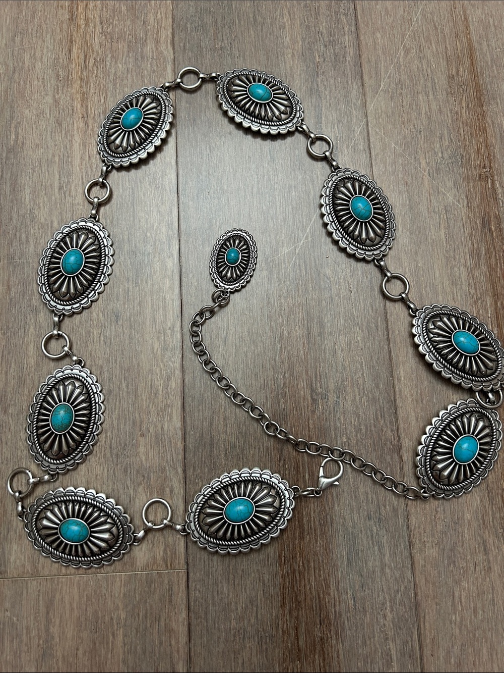 Ariat Silver-Tone Concho Belt with Turquoise Accents